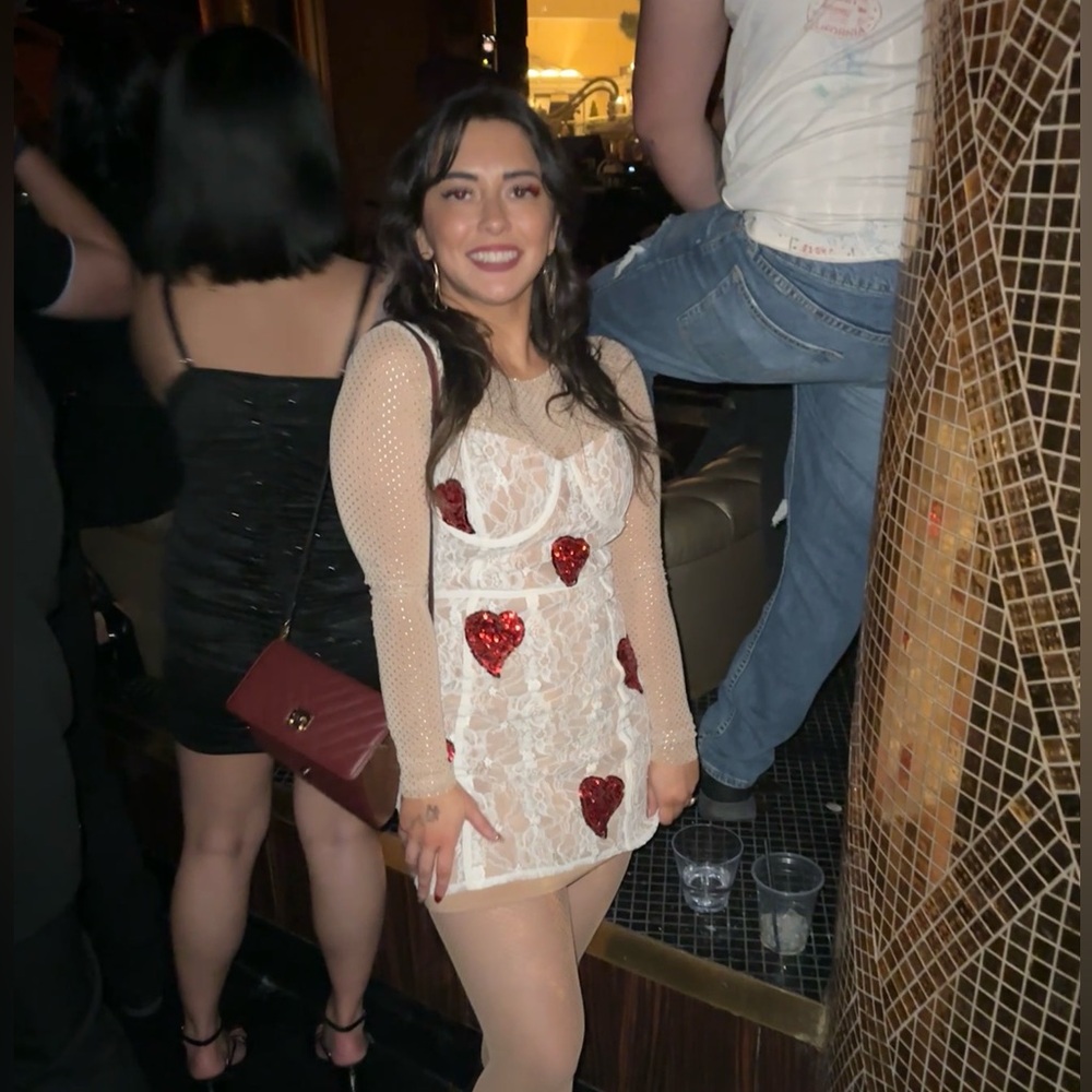 ♥️ Christy White Lace Heart Sequin Dress